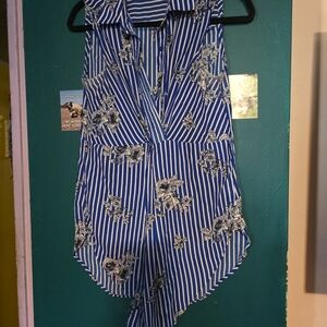 Stella Tweed Blue and White Floral Striped Blouse